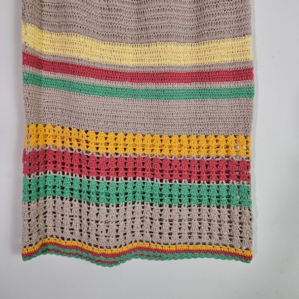 Free People Crochet Knit Skirt Medium Tan Midi Boho Coastal Beach Festival - Picture 4 of 12